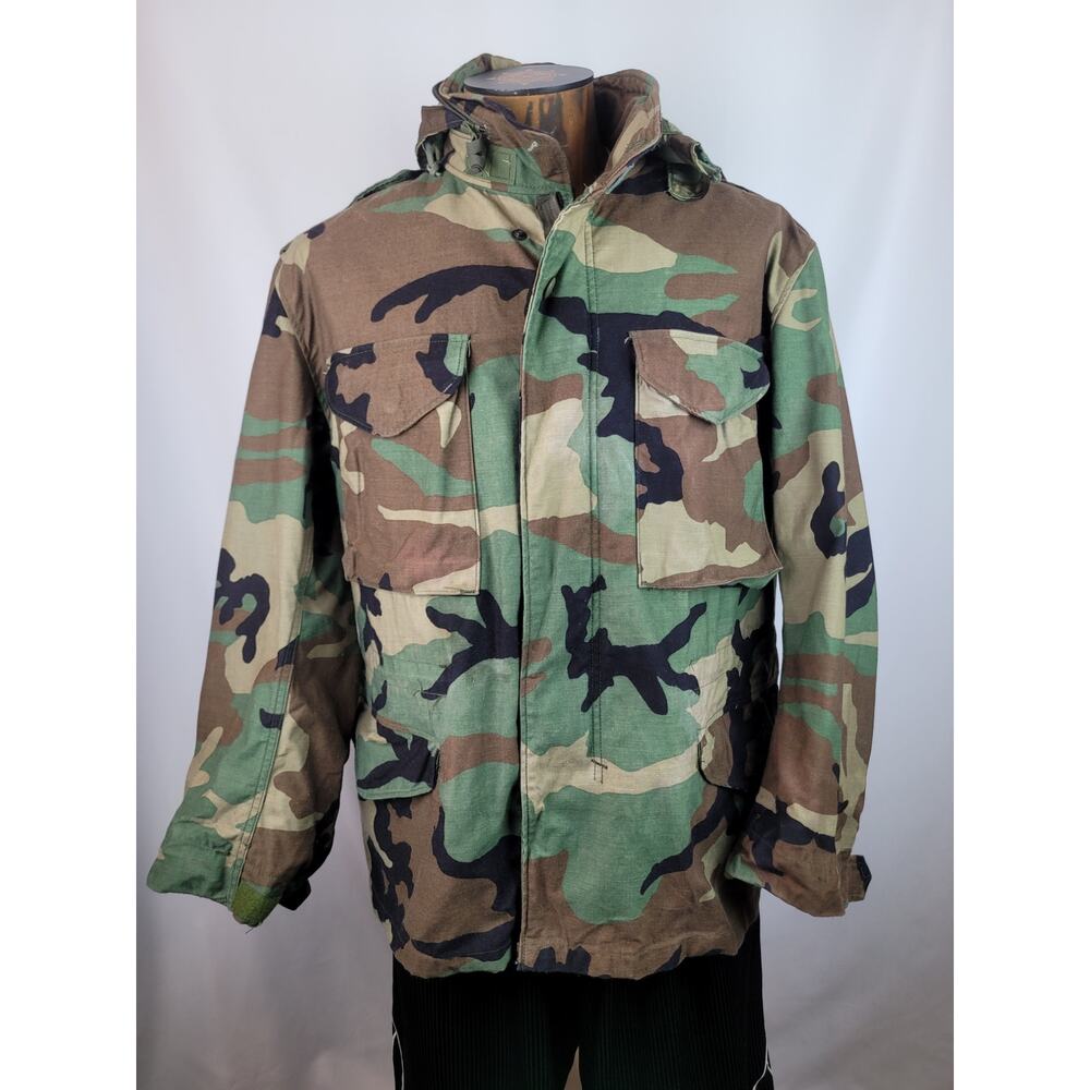 Army Military Field Hooded Camo Jacket Unisex Woodland Cold Weather Sz Med